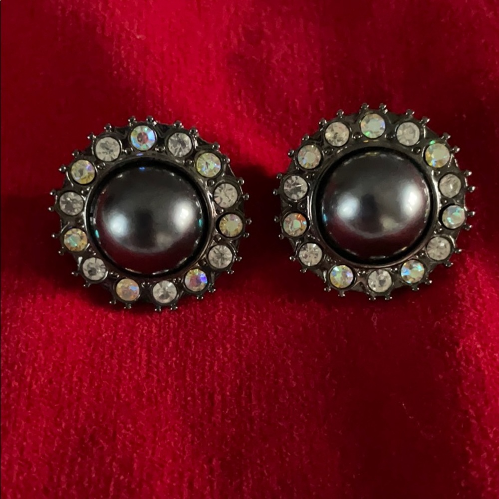 Hematite & Alabaster Clip On Earrings